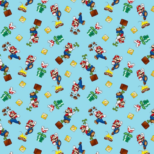 Nintendo® Super Mario Mario Toss Light Blue Cotton Fabric